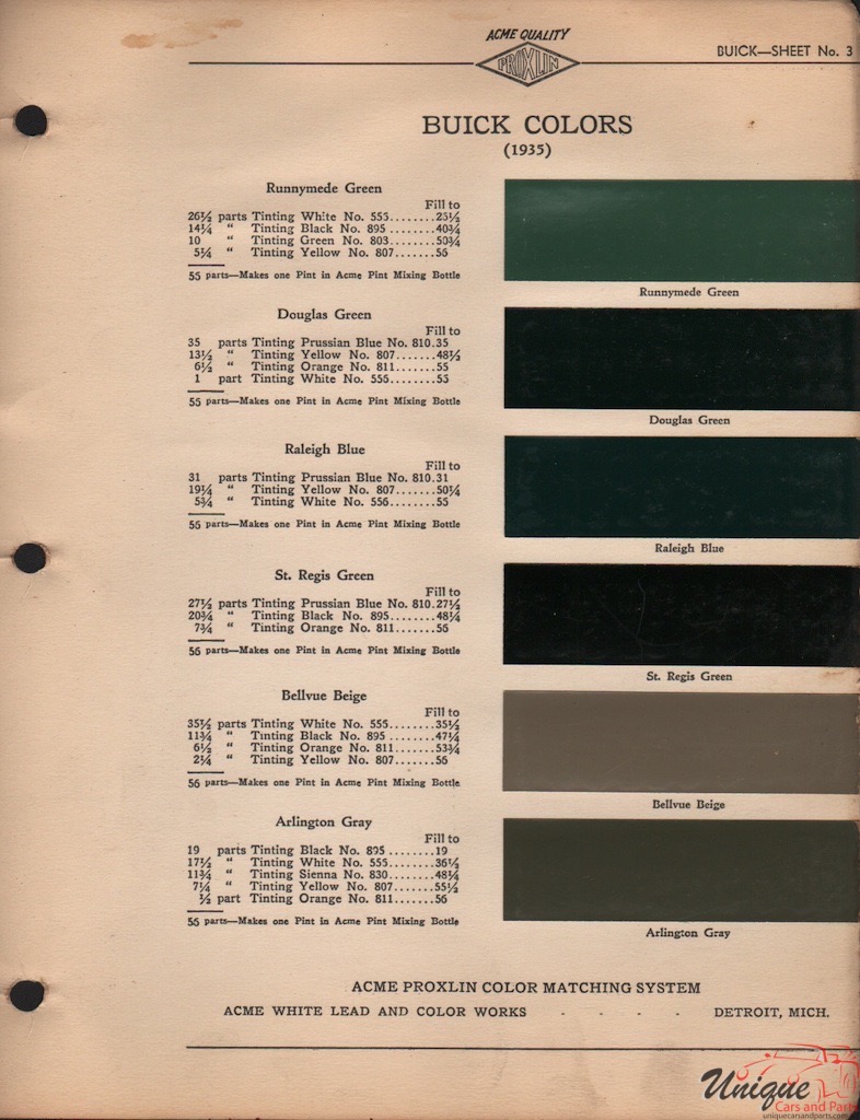 1935 Buick Paint Charts Acme 1